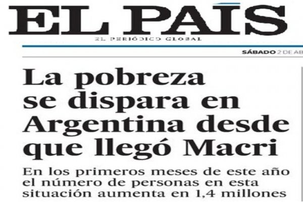 El País de España pone en tapa el aumento de pobreza en Argentina