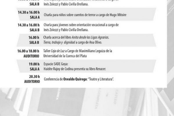 Goya: Osvaldo Quiroga disertará este miércoles en la Feria del Libro