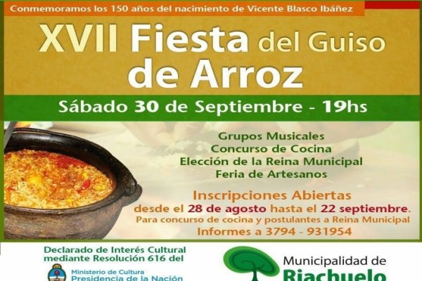 Invitan a participar de la 17° Edición de la Fiesta del Guiso de Arroz