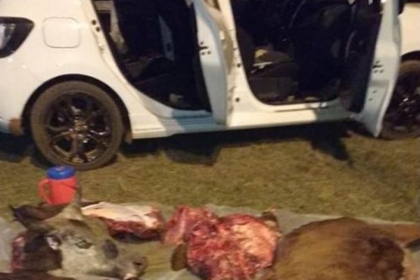 Cargaban parte de un animal a un auto y fueron sorprendidos por la policía