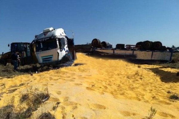 Volcó camión con maíz