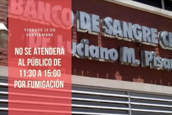 El Banco de Sangre Central realizará una nueva fumigación