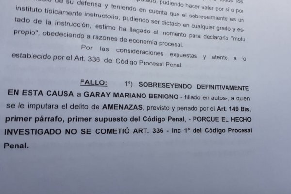 El intendente de Santo Tomé, Mariano Garay, fue sobreseído en causa vinculada a un accidente