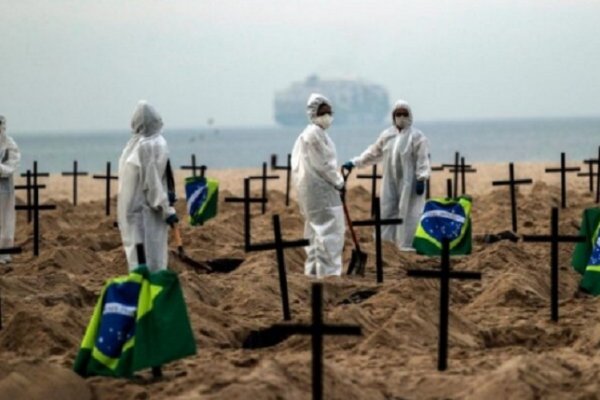 Brasil: Cavan fosas comunes en la playa de Copacabana en protesta contra Bolsonaro