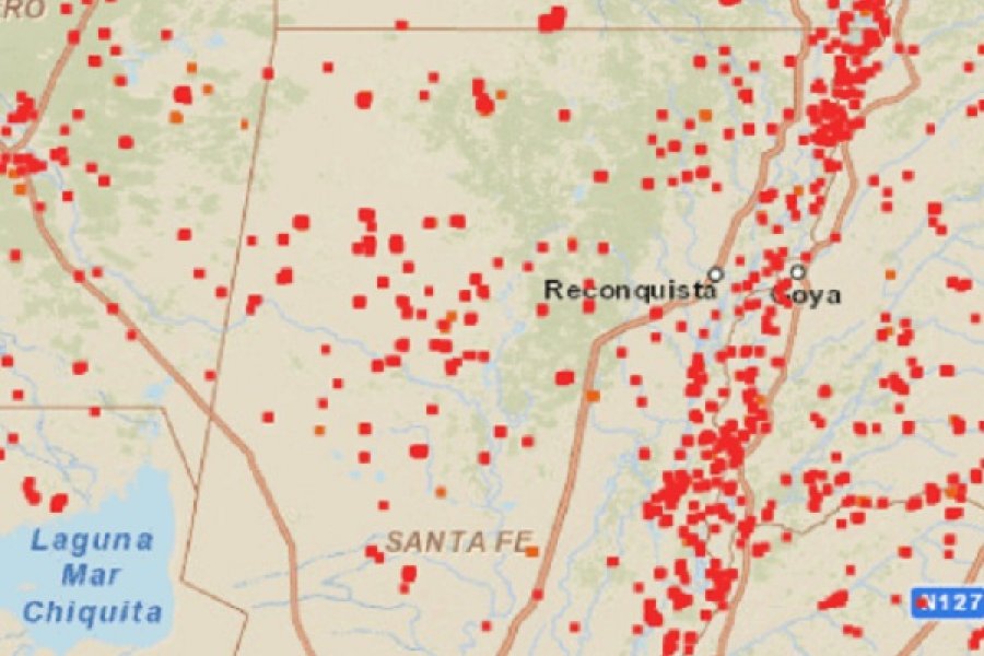 Un mapa de la NASA muestra los focos de incendios en zonas de Corrientes