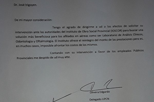 Curuzú: Delegado de UPCN pide al Intendente que interceda ante el IosCor
