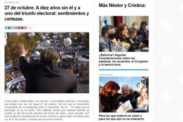 27 de octubre: la carta de Cristina por el aniversario de la muerte de Kirchner y el año del triunfo electoral
