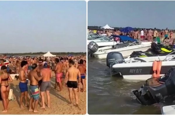 Corrientes: Multitudinaria fiesta de la espuma en un banco de arena