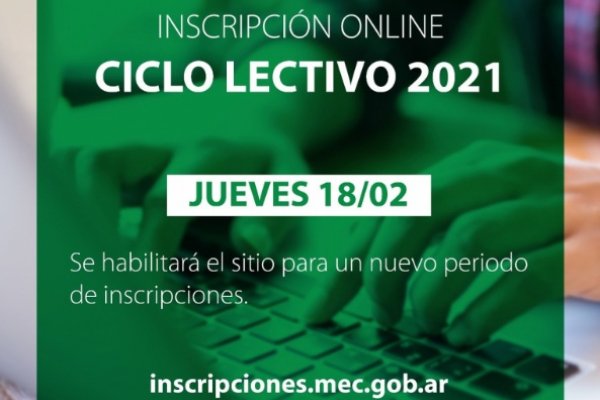 El jueves 18 se habilitará la inscripción online al ciclo lectivo 2021