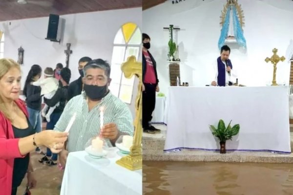 Celebraron un bautismo con el agua por los tobillos y se quejaron por la falta de obras