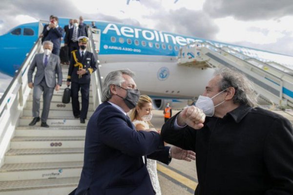 Alberto Fernández arribó a Madrid para continuar con la gira europea