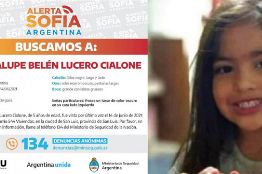 Buscan a la niña Guadalupe Lucero en Mendoza y San Luis