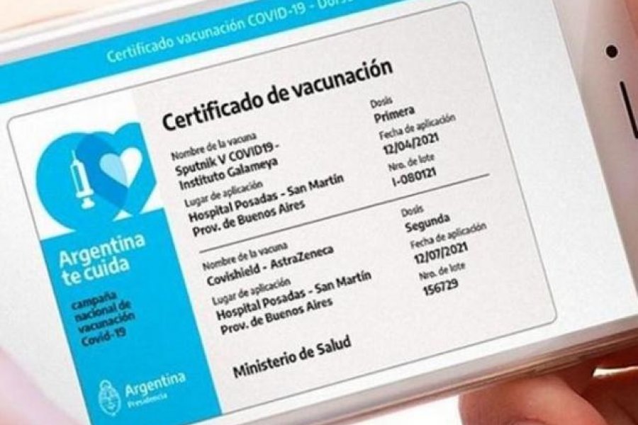 El certificado de vacunación puede descargarse también desde la web Mi Argentina