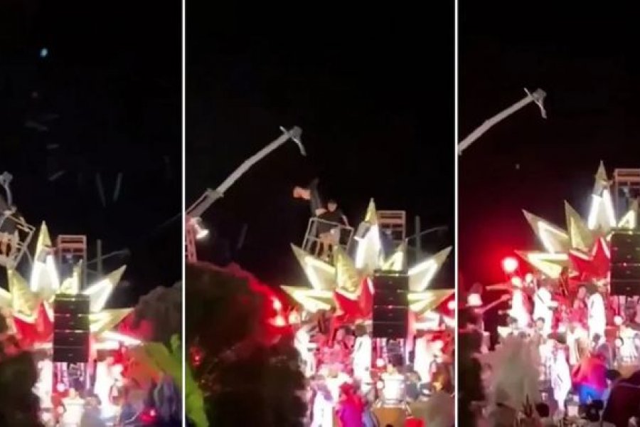 Accidente en el carnaval de Gualeguaychú: dos personas heridas al caer de una grúa