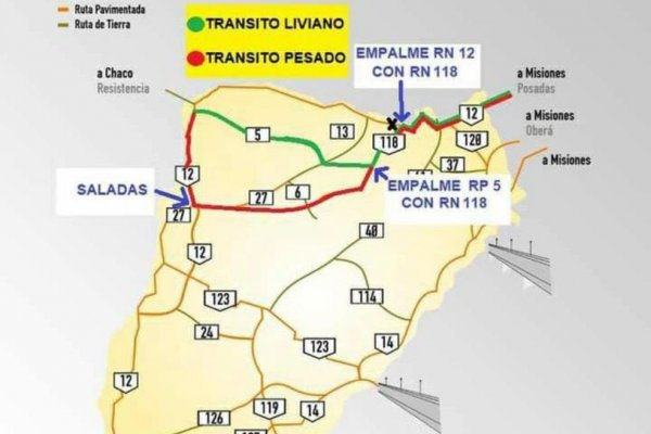 Corrientes: Conozca el trayecto del desvío en la Ruta 12 tras colapso en el puente