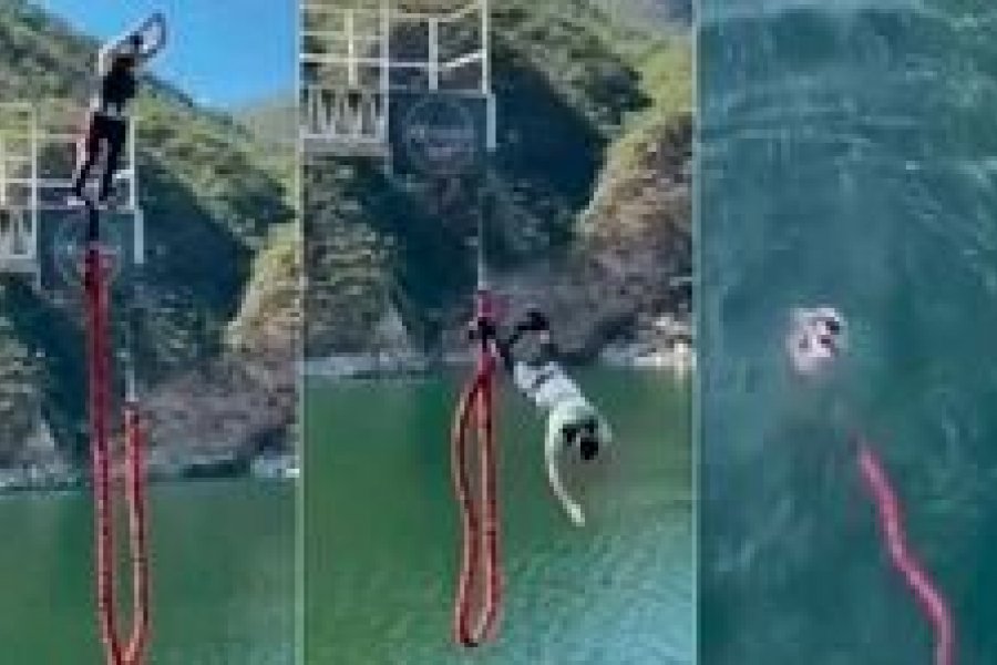 Casi una tragedia: se le cortó la soga cuando hacía bungee jumping y cayó al agua