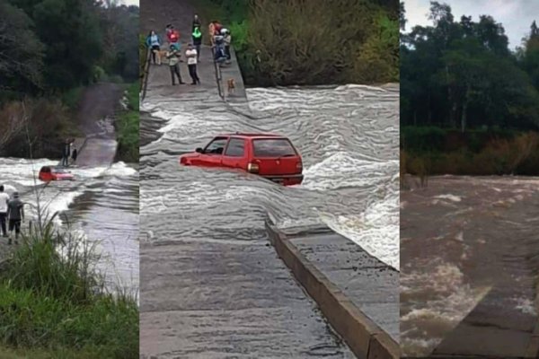 Un auto quedó atrapado en el agua tras la crecida de un balneario en Misiones