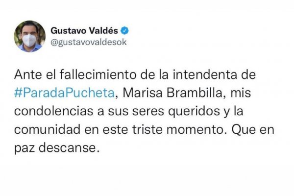 Valdés expresó sus condolencias por el fallecimiento de la intendenta de Parada Pucheta