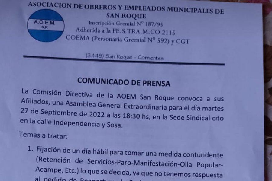 Corrientes: preparan un paro municipal en reclamo de mejoras salariales