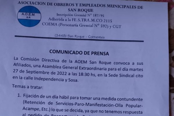 Corrientes: preparan un paro municipal en reclamo de mejoras salariales