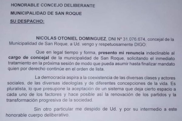Corrientes: concejal de ECO renunció a la banca y asumirá como funcionario judicial