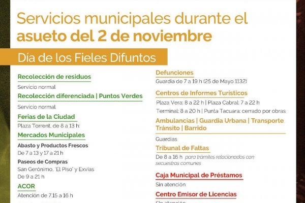 Conoce cómo serán los servicios municipales para hoy miércoles