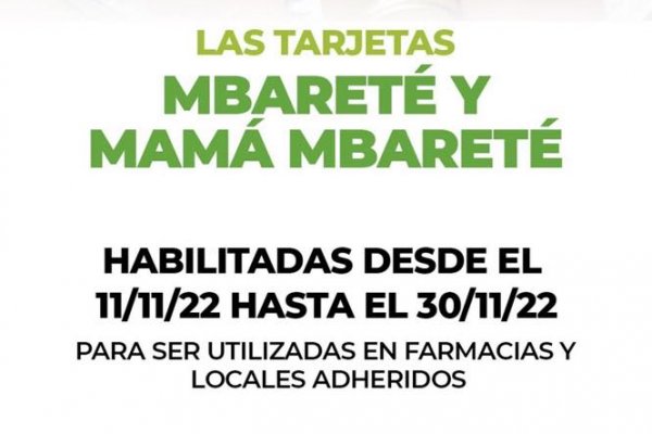 Ya se encuentran habilitadas las Tarjetas Mbareté y Mamá Mbareté