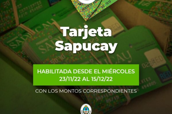 Desde este miércoles 23 se habilitan las tarjetas Sapucay