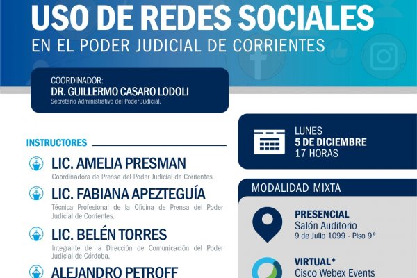 Se realizará una jornada sobre el uso institucional de Redes Sociales en el Poder Judicial