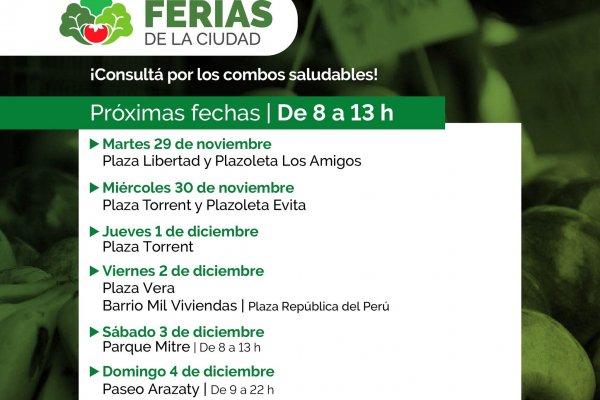 Ferias de la ciudad: Hoy en Plaza Libertad y Plazoleta Los Amigos