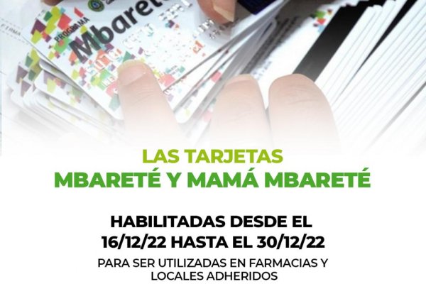 Se encuentran habilitadas las tarjetas Mbareté y Mamá Mbareté