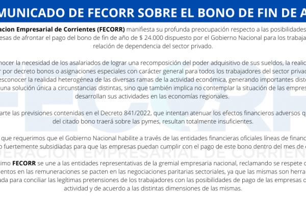 Comunicado de FECORR sobre el bono de fin de año