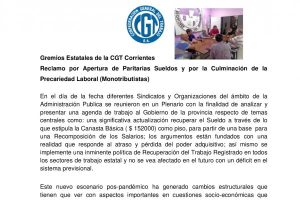 Corrientes: gremios estatales reclaman paritarias y $152 mil de piso salarial