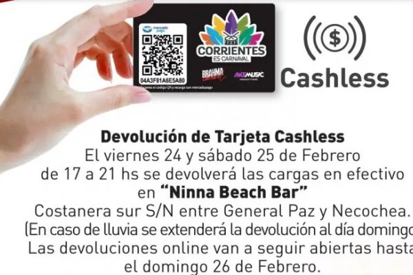 Se habilitó la devolución de Tarjeta Cashless