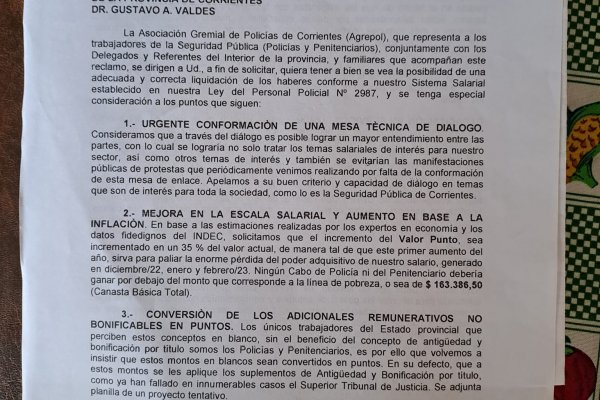 Corrientes y la pelea por el salario: policías entregaron proyecto de suba de haberes