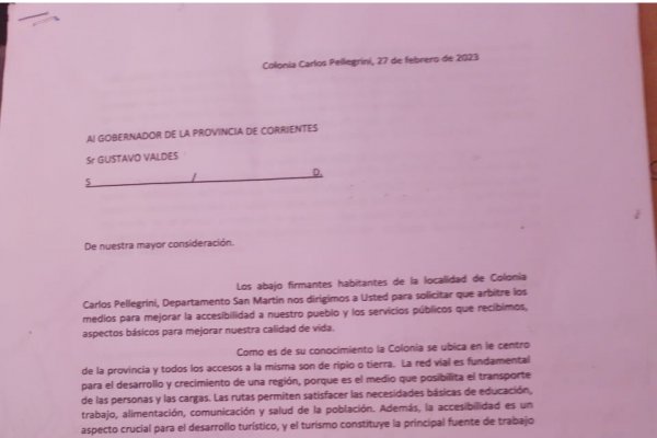 Dura carta al gobernador desde Pellegrini: caminos intransitables, cortes de luz y agua no apta para consumo