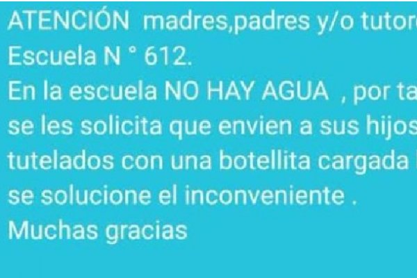 Escuelas en Corrientes: piden a padres y tutores que envíen a los chicos con botellas con agua