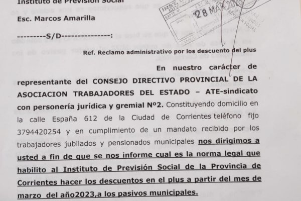 Corrientes: qué dice el documento que pide al IPS el reintegro de lo descontado del Plus a jubilados y pensionados municipales