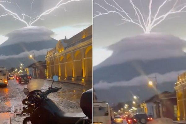 Guatemala: un rayo cayó cerca de un volcán y generó un sorprendente efecto visual