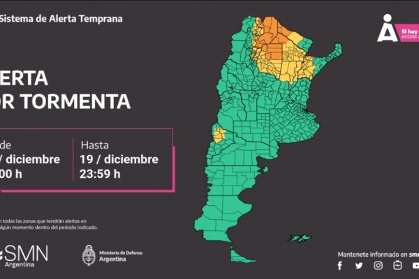 Advierten por fuertes lluvias en diez provincias de la Argentina incluida Corrientes