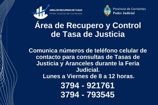 Justicia: El Área de Recupero comunicó números de teléfono y aranceles en Feria