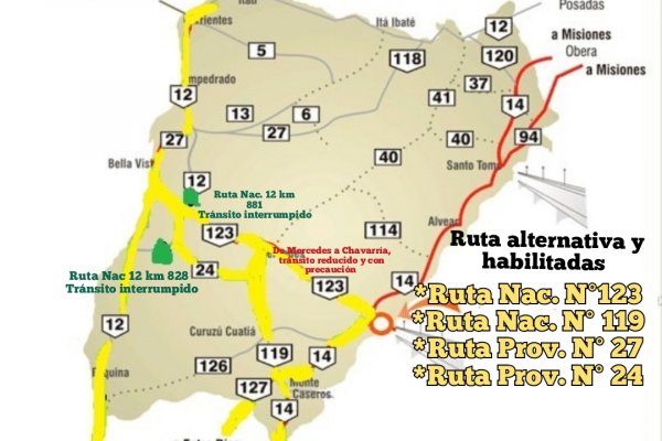 La Policía pide circular con precaución atento a los desvíos por socavamientos en Ruta 12