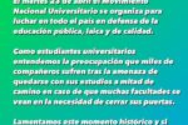 El centro de estudiantes de la UADE también se suma a la marcha universitaria por el ajuste de Milei