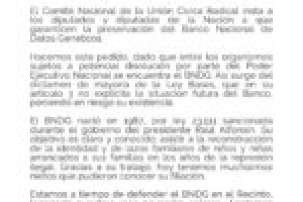 El Gobierno no cerrará el Banco de Datos Genéticos para asegurarse los votos de la UCR en Diputados