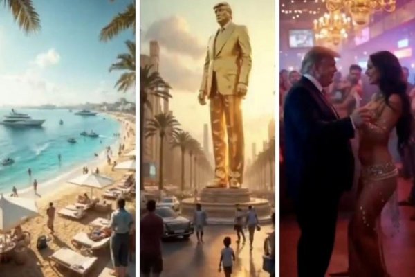 Trump recrea en un vídeo con IA la Gaza que sueña: dinero del cielo, estatuas doradas de sí mismo y Musk comiendo humus