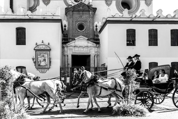 Mucho tul y un espectacular enganche de caballos en la boda de Constanza Villar-Mir en Sevilla que TELVA Novias ofrece en exclusiva