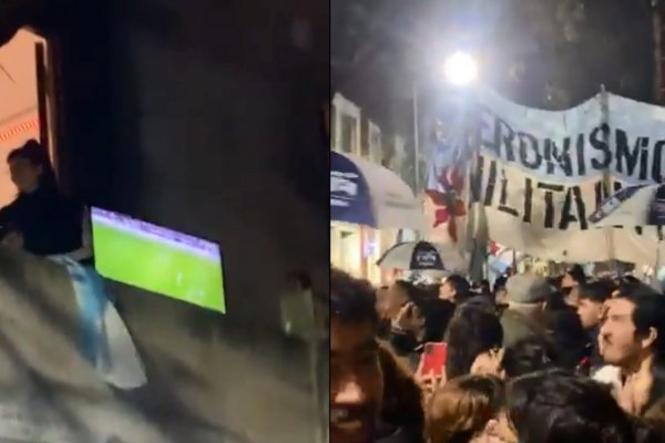 Ovación a la vecina que sacó su TV al balcón para que los que apoyan a Cristina puedan ver a la Selección