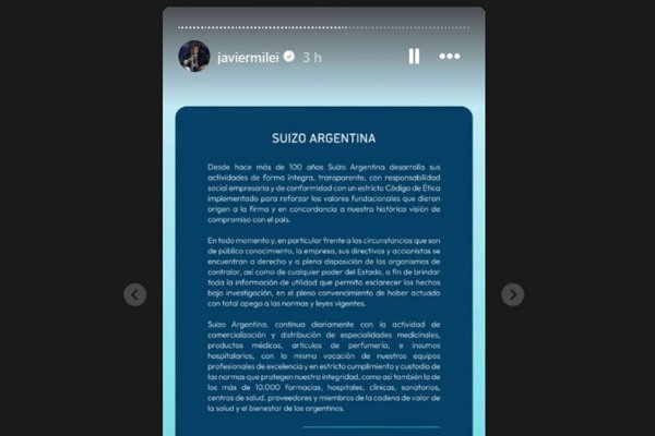 ¿Difunde o promociona?: Milei compartió comunicado de la droguería implicada en la causa de las coimas