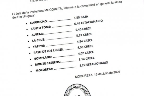 ALERTA: En seis localidades correntinas el Río Uruguay no para de crecer